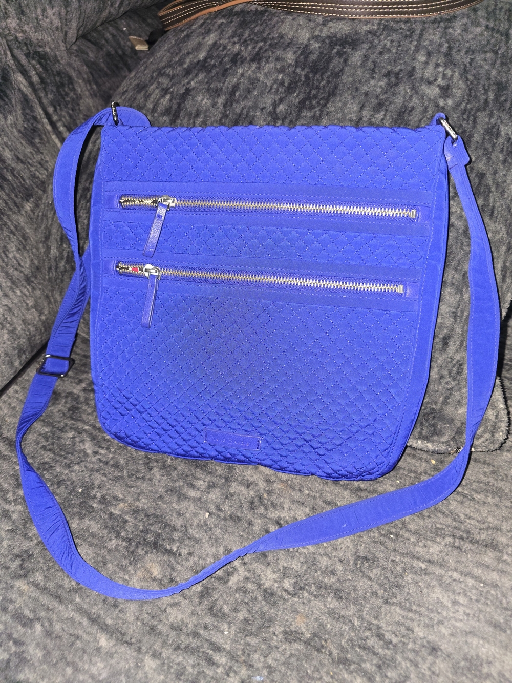 ​Vera Bradley Royal Blue Quilted Microfiber Triple Zip Hipster Crossbody Bag